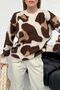 Off Shoulder Brown Leopard Patterned Knitwear Sweater