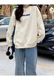 Women's 3 Thread Ecru Holiday Printed Oversize Sweatshirt - 3