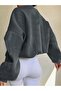 Women's 3 Thread Smoked Do What Makes Printed Oversize Crew Neck Sweatshirt - 2
