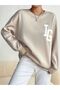 Women's 3 Thread Beige Ig Printed Crew Neck Sweatshirt - 3