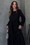 Women's Black Crew Neck Long Sleeve Ruffled Dress - 6