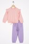 Crew Neck Long Sleeve Long Sleeve Trousers Stitched Detail Salmon Lilac Color Girl's Tracksuit Set
