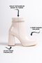 Medium Thick High Heeled Patent Leather Cream Shiny Stone Strip Detailed Zippered Short Classic Boots Bootie - 3