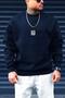 Men's Navy Blue Free Life Printed Thick Soft 3 Thread Raster 0 O-Neck Oversize Loose Sweatshirt