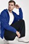Men's Cobalt Blue Hooded Zipper 3 Three Yarn Fleece Kangaroo Oversize Sweatshirt Zip up Hoodie - 4