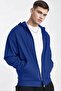 Men's Cobalt Blue Hooded Zipper 3 Three Yarn Fleece Kangaroo Oversize Sweatshirt Zip up Hoodie