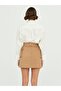 Velvet Pocket Detail Mini Skirt Beige - 4