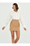 Velvet Pocket Detail Mini Skirt Beige - 3