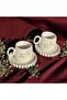 2 Pieces Handmade Ceramic Design Daisy Patterned Turkish Coffee Cup, Gift Dowry Mother's Day