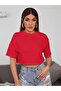 Women's Red Crew Neck Oversize Crop T-shirt - 3