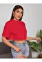 Women's Red Crew Neck Oversize Crop T-shirt - 5
