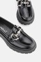 Women's Black Patent Leather Genuine Natural Leather Stone-Finished Loafer Shoes, Size 36-41