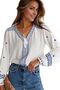 Women's White V-Neck Front Tie Blouse with Embroidered Sleeves and Tassels - 3