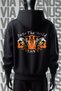 Tiger Front and Back Printed 3 Thread Wide Pattern Black Hooded Sweatshirt
