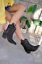 Women's Black Leather Flat Embroidery Free Short Heeled Cowboy Boots - 3