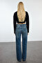 Koyu Mavi Yırtıklı Normal Bel Wide Leg Geniş Paça %100 Pamuk Non-Stretch Jeans TWOAW25JE00203 - 5