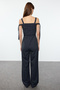 Navy Blue Striped Belted Sleeve Adjustable Tie up Long Jumpsuit Twoaw25Tu00017 - 5