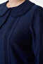 Navy Blue Baby Lapel Balloon Sleeves Lace Woven Shirt Tbbss24Ax00039 - 4