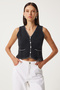 Women's Black V-Neck Bearded Knitwear Vest Yy00219 - 2
