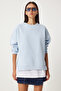 Women's Sky Blue Zipper Detailed Raised Knitted Sweatshirt Ub00148 - 3