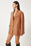 Women's Camel Shawl Collar Oversize Linen Blazer Jacket Fn03291 - 3