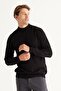Men's Black Standard Fit Regular Cut Half Turtleneck Cotton Knitwear Sweater - 3