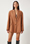 Women's Camel Shawl Collar Oversize Linen Blazer Jacket Fn03291
