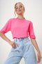 Women's Fuchsia Crew Neck Half Sleeve Knitwear Blouse Alc-X12504 - 2