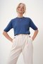 Women's Indigo Crew Neck Half Sleeve Knitwear Blouse Alc-X12504 - 6
