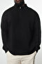 Büyük Beden Siyah Oversize/Geniş Kesim Fermuarlı Sweatshirt TMNAW25AO00028 - 3