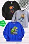 Dinosaur Printed 3-Pack Unisex Cobalt Blue-Grey-Black Crew Neck Kids Sweatshirt