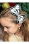 Metallic silver gray shiny mirrored large bow with collet buckle women's children's buckle special day party invitation - 2