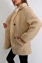 Women's Beige Oversize Plush Coat - 5