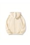 Women's Beige Figure Plush Printed 3 Thread Hooded Hoodie Sweatshirt - 3