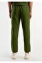 Men's Dark Green 100% Linen Drawstring Waist Trousers - 3