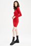 Wrap Neckline Red Long Sleeve Mini Dress Y4838Az22Au - 3