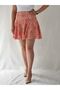 Women's Orange Flower-Patterned Corset Belt Shorts with A-Legged Skirt