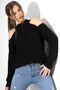 Women's Black Half Fisherman Shoulder Low-cut Casual Knitwear Sweater