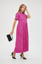 Women's Acid Washing Effect Cupra Short Sleeve Gathered Knitted Maxi Dress - 3