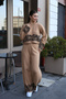 Crew Neck Long Sleeve Leaf Pattern Short Sweater Pipe Leg Waist Elastic Trousers Knitwear Two Pieces Set