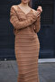 V-Neck Long Sleeve Short Cardigan V-Neck Thin Strap Ribbon Glitter Patterned Ankle-Length Dress Knitwear Two-Piece Set - 4
