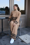 Crew Neck Long Sleeve Leaf Pattern Short Sweater Pipe Leg Waist Elastic Trousers Knitwear Two Pieces Set - 5