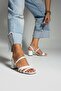 White Front Strappy Thick Heeled Shoes - 4