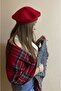 Red Double Sided Plaid and Herringbone Shawl Scarf and Painter Beret Set of 2 - Valentine's Day Gift - 2