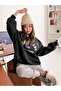 Women's 3 Thread Black Suppose Printed Oversize Sweatshirt - 6