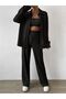 Black Crinkle Shirt, Trousers and Bustier - 3 Piece Set