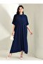 Navy Blue Bat Sleeves Modest Dress