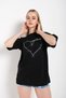 Women's Striped Figure Heart Black T-shirt Have A Holiday Printed - 3
