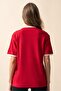 Women's Red Combed Interlock Oversize T-Shirt - 3