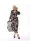 Women's Plus Size Long-Sleeved Double-Breasted Collared Skirt with Ruffles, Combed Cotton Viscose Dress - 3